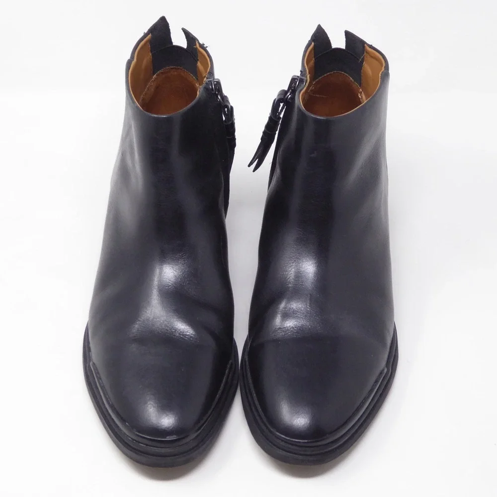 Franco Sarto Nemi Women Ankle Boots Black Leather Side Zip Block Heel 8M